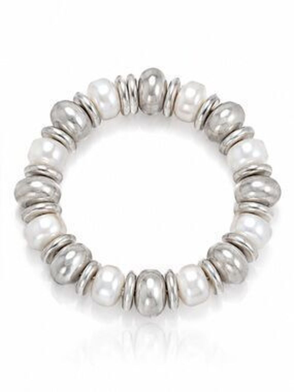 Silver and Pearl Beaded Stretch Bracelet